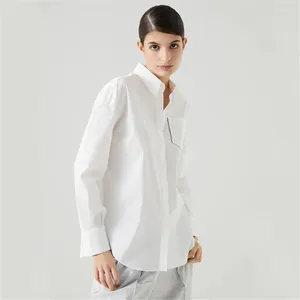 Women's Blouses Sparkling Bead Chain Decoration Long Sleeved Shirt European And American Light Luxury Fashion Poplin Versatile Card