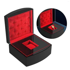 Titta på lådor Single Slots Black Piano Wood Storage Box med kudde för förlovningsförslag bröllopspresent eller speciella tillfällen