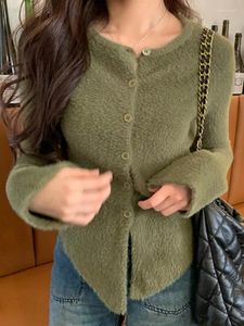 Kvinnors stickor Fashion Sticked Y2K Eesthetic Solid Pull Femme Korean Sweet Chic Elegant Jumpers Casual Grunge All Match Fairy Women Cardigans