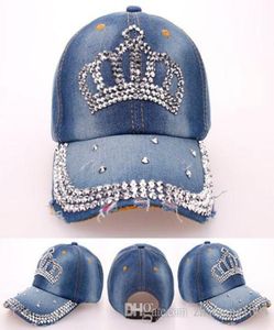Fashion Korean Rhinestone Bling Crown Caps Adjustable Washed Denim Baseball Caps Women Cowboy Hats Fancy Summer Headwear Ladies Su6072954