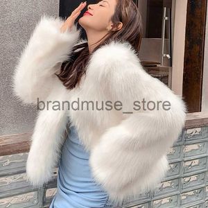 FUR FUR FUA FUAX FUR Rimocy 2023 Fashion Faux Fur Kurtka Kobieta zima długie rękaw V Puszysta płaszcz Kobieta Wysoka jakość przycięta pluszowa płaszcz femme J231226