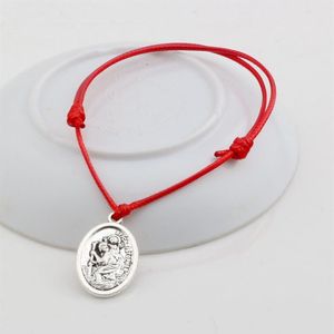 20st justerbara armband röda vaxer rep antik silverlegering st christopher charm justerbar armband b-31236e