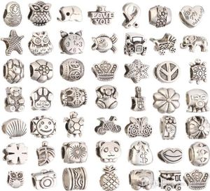 Styl mieszanki srebrna wielka dziura luźne koraliki metalowe uroki do majsterkowiczów bransoletki biżuterii do europejskich uroków bransolekleclace6624225