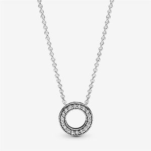 100% 925 Sterling Silver Logo Pave Circle Collier Necklace Fashion Women Wedding Egagement Jewelry Accessories249e