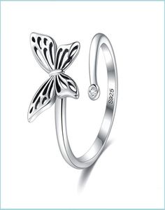 Band Rings Sterling Sier Ring Butterfly Open Rings For Women Vintage Punk Cute Cat Pearl Girls Wedding Jewelry 740 Z2 Drop Deliver9048384