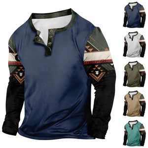 Men's T Shirts Outdoor Vintage V-neck Button Long Sleeve Fashion Sports T-shirt High Quality Simple Pattern Street Shirt Ropa Hombre