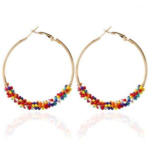 Shuangr Rice Bead Temperament Ear Clip Hoop Alloy Round Big Circle Geometric Earrings高品質のビッグイヤリング1271T