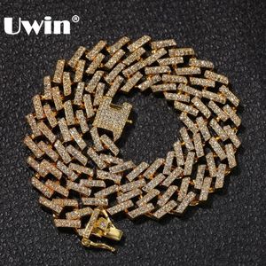 UWIN Drop Fashion Iced Prong Cuban Link Chains Necklaces 15mm Mutil-Colored Blue Black Rhinestones Hiphop Jewelry Mens T2194n