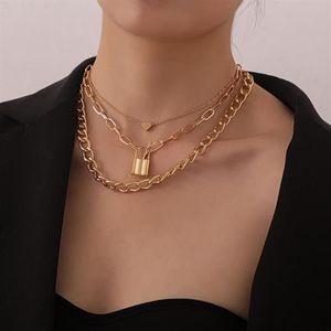 Hänghalsband vintage punk boho flerskikt choker lås hjärtkedjan halsband för kvinnor guld silver färg krage mode smycken297l