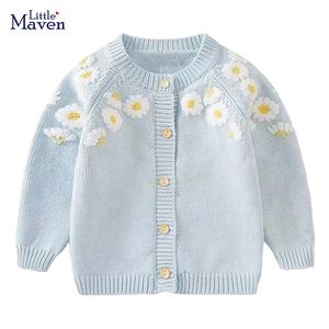 Little Maven Baby Girl Swater Lovely Light Blue Ropa informal de otoño Cárdigan bonita para niños 2-7 Año 231226