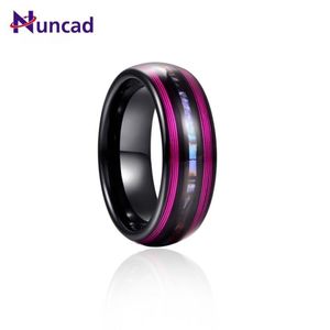 Wedding Rings 8mm Electric Black Inlaid Purple Guitar Strings Abalone Dome Tungsten Carbide Ring Men's Fashion Jewelry Gift256q