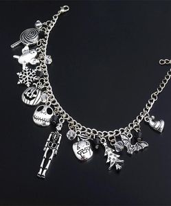 Catena a maglie The Nightmare Before Christmas Bracciale Jack Skellington Fiocchi di neve Zucca Teschio Charms Braccialetti rigidi Halloween Je6061789