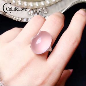Ювелирные изделия CoLife, элегантное кольцо с розовым кварцем для вечеринки, 15x20 мм, натуральный розовый кварц, серебро 925 пробы, кольцо из стерлингового серебра, ювелирные изделия из розового кварца