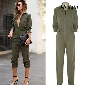 Rompers Women's Jumpsuits Rompers Cool Girl's Long Safari Sleeve Army Green Solid Casual Bodysuit Ladies Vintage Romper Fashion Mujer Ju