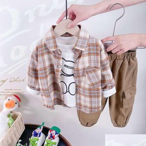 スーツ2023新製品1-3-4歳の春と秋の赤ちゃんの子供のシャツdt-shirtaddpantsスリーピースセットドロップデリバリーベイビー、キッドotlfm