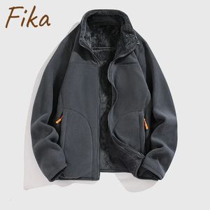 Корейская версия универсальных мужских пальто с вышивкой, утолщенные флисовые куртки с воротником-стойкой, мужские повседневные уличные куртки 231226