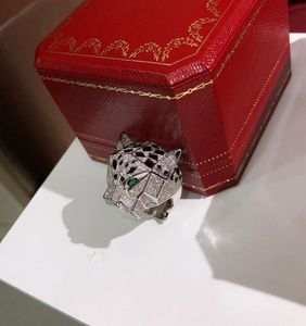 Designer fashion S925 sterling silver and cubic zircon stone paved leopard ring 18K gold plated jewelry for women or men2080883