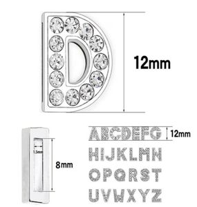 1300PClot 8mm bling Slide Letter AZ Silver Color Diy Charms Full Rhinestones English Alphabet Fit For 8mm Leather Wristband KeyC7686559