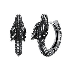 U7 Stainless Steel Dragon Hoop Earring for Man Hypoallergenic 18K Gold Black Color Punk Vivid 3D Animal Rock Unisex Earrings 231225