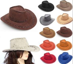 Cappelli da cowboy occidentali Uomo Donna Bambini Cappelli con tesa Retro Visiera parasole Cappello da cavaliere Cappelli con tesa da cowgirl EEA2932687302