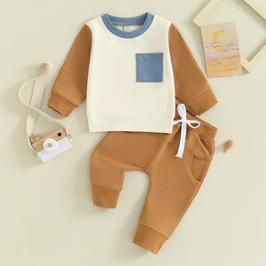 Giyim setleri moda kontrast renkli çocuk kıyafetleri erkek bebek için set 2pcs kıyafet bahar uzun kollu sweatshirt pantolon takım elbise toddler bebek