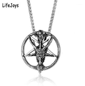 Kolye Kolyeler Baphomet Şeytan Kolye Şeytan Mücevher Paslanmaz Çelik Lucifer Keçi Antik Vintage Yuvarlak Gümüş Renk Erkekler için 3573164