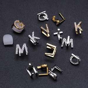 18K Gold & White Gold Iced Full Diamond Custom Name Letters Teeth Grillz Tooth DIY Fang Grills Cosplay Tooth Cap Hip Hop Dental Te281g