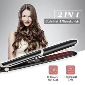 Straighteners 2 in 1 Hair Straightener Curler Hair Flat Iron Negative Ion Infrared Hair Curling Iron Corrugation LED Display for Dry Wet Hair