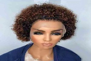 Highknight 13x4 136 t del lockigt ombre mänskliga hår peruker för svarta kvinnor kort pixie wig2667413
