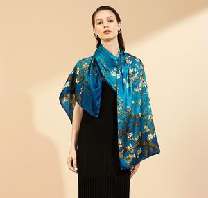 Van Gogh Oil Målning Aprikosblommor Silk Sharf Women Designer Tree Shawl Long Bandana Foulard Femme Luxury Hijab Scarves 180CM9201110