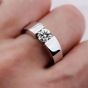 クラシック100％オリジナルソリッド925シルバーリングセット6mm 1ct czソナダイヤモンドエンゲージメントリング女性のためのジュエリーウェディングリング男性サイズ292k