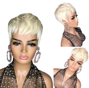 613 Parrucca Bob taglio corto biondo Pixie 100 capelli umani Parrucche diritte anteriori senza pizzo per le donne Party Cosplay9958638