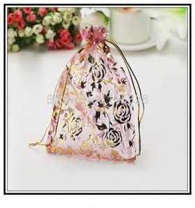 Whole 100pcslot 7x9cm Small Pink Rose Drawstring Jewelry Pouch Bags Wedding Gift jewelry making5074352