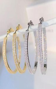 Baguette Princess Cut Square Shaped Cubic Zirconia CZ Earring Iced Out Bling Classic 45mm Big Circle Hoop Women Jewlery Huggie3879028