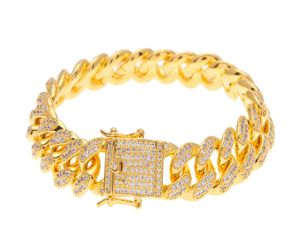 Męskie lodowe o grubości 12 mm ciężkie złote srebrne Cz Cuban Link Bransoletka Materiał miedziany Lab Lab Rhinestone Clap Bracelet 8Quot3965764