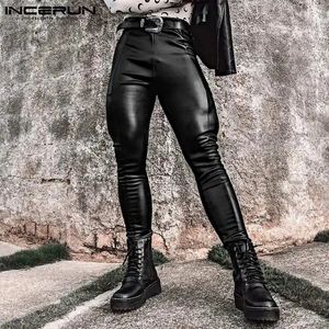 INCERUN Men Sexy Skinny Solid Pantalons Fashion Comfortable Stretch Leather Long Pant Streetwear All-match Simple Trousers S-5XL 231226