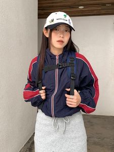 Kurtki damskie Adagirl Zip Up z kapturem Harajuku streetwear patchwork Patwork Cargo Płaszcz Koreański styl Vintage Causal Boi Side Tops