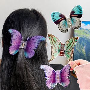 3D färgglada stora fjärilar Kvinnor Hårkloklämmor Akryl Crab Hair Clip Catch Clip Ponytail Hairpins Barrettes Hårtillbehör