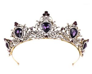 Fermagli per capelli Barrettes Viola Vintage Corona Sposa Matrimonio Tiara nuziale Fascia per capelli Cerchio Strass Pietra Charms di lusso Gioielli Glow F6848077