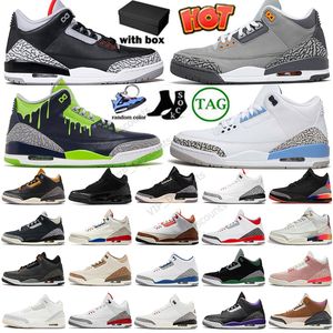 Модные баскетбольные кроссовки Jumpman 3s Мужчины Женщины 3 J Balvin Rio Fire Red UNC Pine Green Черный цемент Doernbecher Hugo Jodas Дизайнерские кроссовки Уличные кроссовки с коробкой