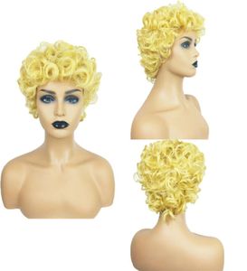 Curly Blonde syntetisk peruksimulering Mänsklig hår peruk Hårstycken för svarta och vita kvinnor Bourgogne Pelucas K455663837