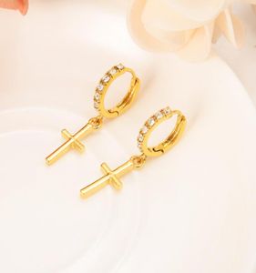 Zircon Earring Special Christian Vogue True Real 22 K 24 K Thai Baht Yellow Gold Plated Crucifix Timeless Charm Earrings8274435