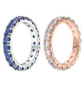 925 Sterling Silber Blue Stone Row Ewigkeitsringe für Damen, Hochzeit, Designer-Schmuck, Originalverpackung für Roségold-Ring-Set, Verlobungsgeschenk 4487430