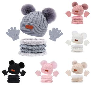 3PCS Cappello da bambino con sciarpa Berretto da bambino in cotone lavorato a maglia invernale per bambini Ragazzo Ragazza Infantile Sciarpa per cofano con palla di pelo Set Accessori caldi7005017