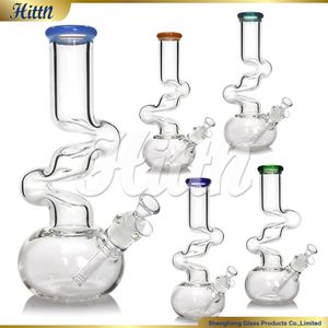 Glass Bong Water Pipe 7mm Thick Water Bong Thick Apple Round Base Curved Neck Bong with 14mm Joint Glass Pipe 12.5 Inches for Smoking