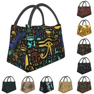 Сумки Custom Красочные древние египетские иероглифические паттерные сумки для ланча женщина холодильнее теплоизолированные коробки для ланч для офисного путешествия