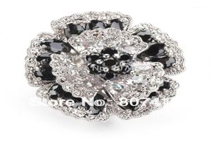 SHUNXUNZE big engagement Wedding flower Rings jewelry for women Black and White Cubic Zirconia Rhodium Plated R917 size 61318640582