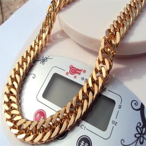 Filmdom ledande konstnär Mens kvinnors tunga tjocka robusta rosen Bengal Real 18K Solid Gold GF Cuban Link Chain Necklace 24 tum 10208Q