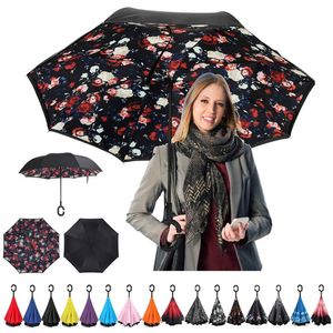 Umbrellas Windproof Reverse Folding Double Layer Beverted Chuva Umbrella Self Self Inside Out Rain Protection Chook Hands for Car 6pcs