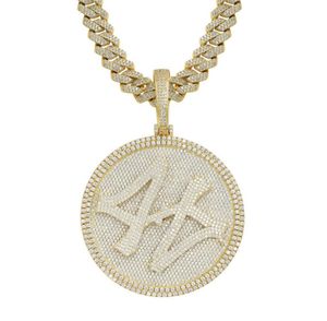 Gold Silver Colors Mens Bling Hiphop Jewelry Bling CZ Iced Out Large Number 44 Spinner Pendant Necklace For Men Women With Cuban C3251037
